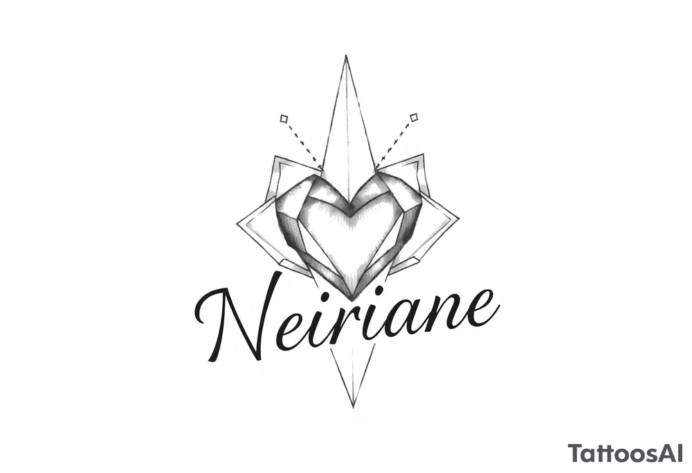 Pequena e delicada com o nome neiriane e um coração em cima pequeno tattoo idea