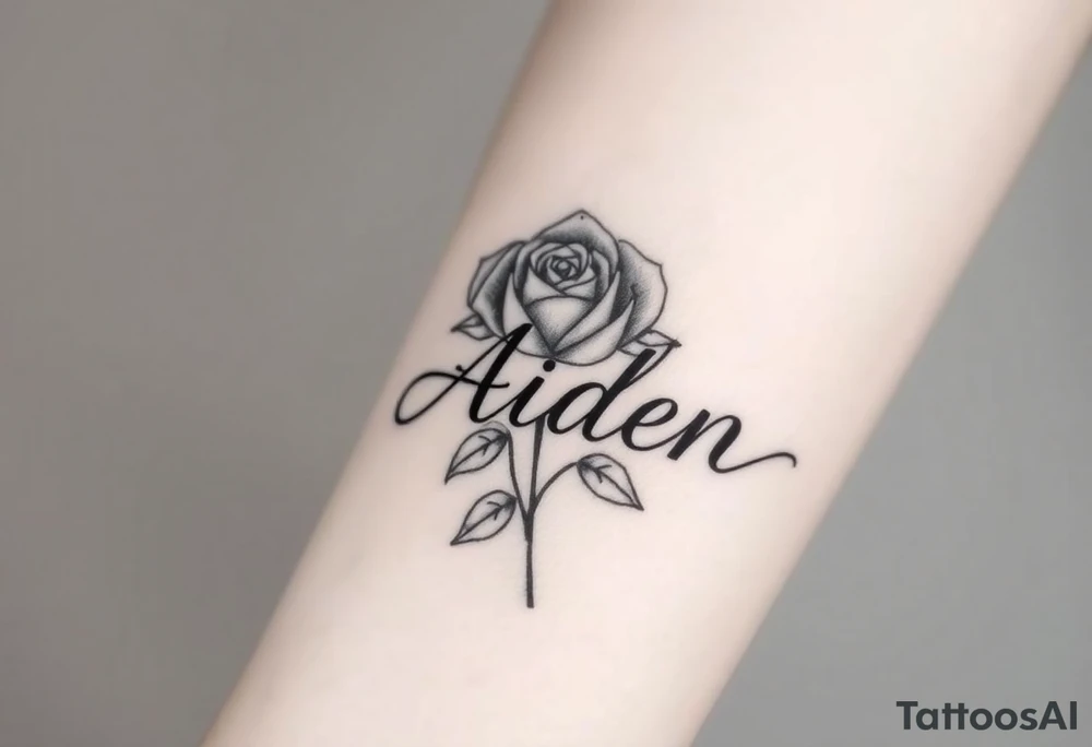 The name Aiden Infront of a rose tattoo idea