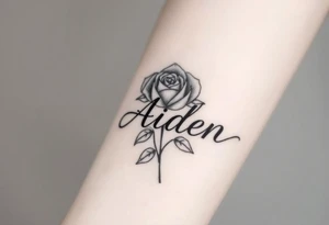 The name Aiden Infront of a rose tattoo idea