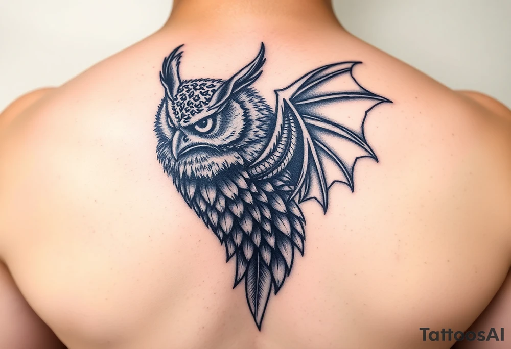 Majestic owl facing a beautiful dragon tattoo idea