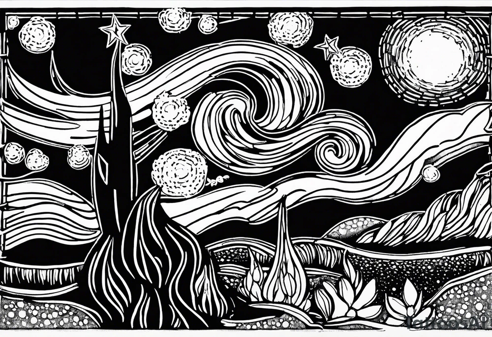 starry night van gogh, aquatic version tattoo idea
