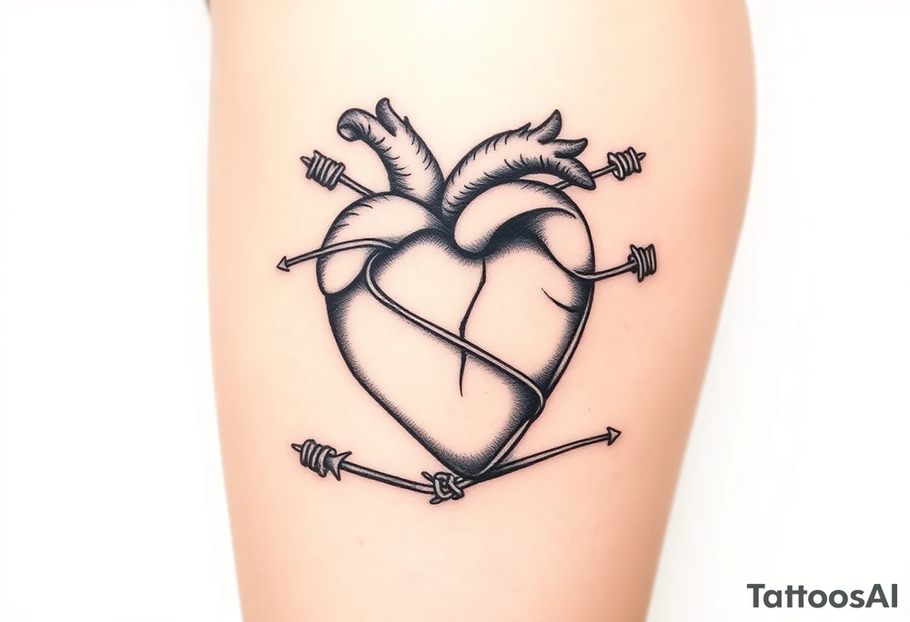 Heart wrapped in barb wire tattoo idea