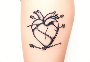 Heart wrapped in barb wire tattoo idea