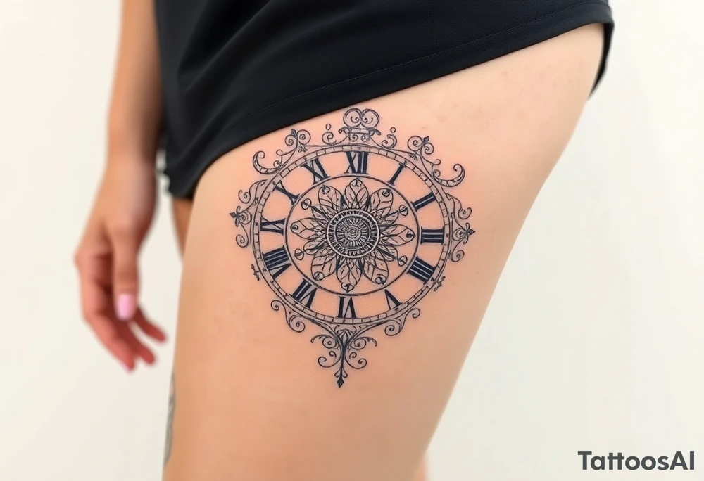 vintage roman numerals within ornate clockwork mechanism tattoo idea
