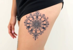 vintage roman numerals within ornate clockwork mechanism tattoo idea