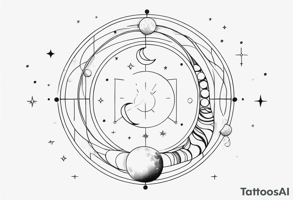 Fine line snake, moon phases, constellations tattoo idea