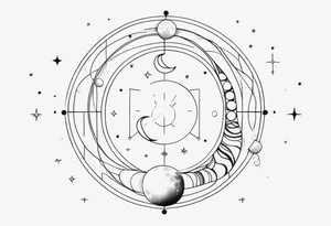 Fine line snake, moon phases, constellations tattoo idea