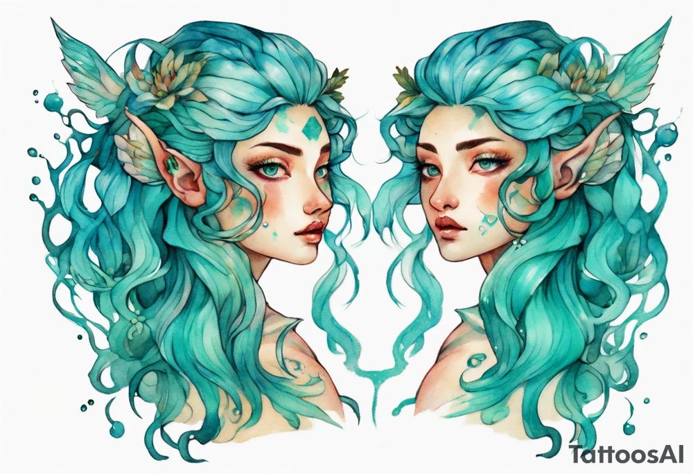 A beautiful Naiad with turquois scales and teal hair. tattoo idea