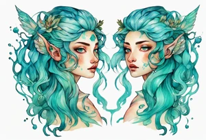A beautiful Naiad with turquois scales and teal hair. tattoo idea