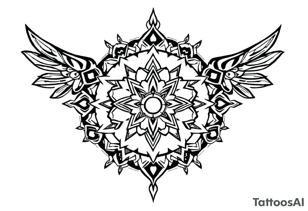 shaman style mytical bold line with rhyme tattoo idea