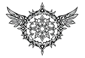 shaman style mytical bold line with rhyme tattoo idea