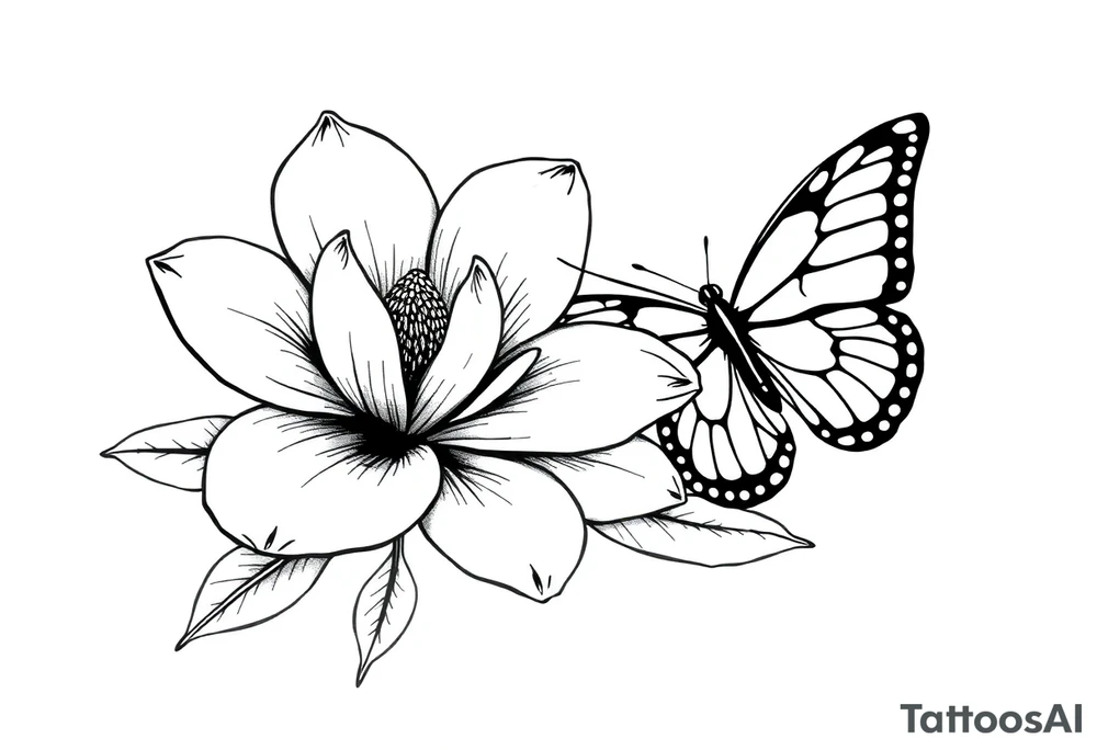 Magnolia flower, butterfly tattoo idea