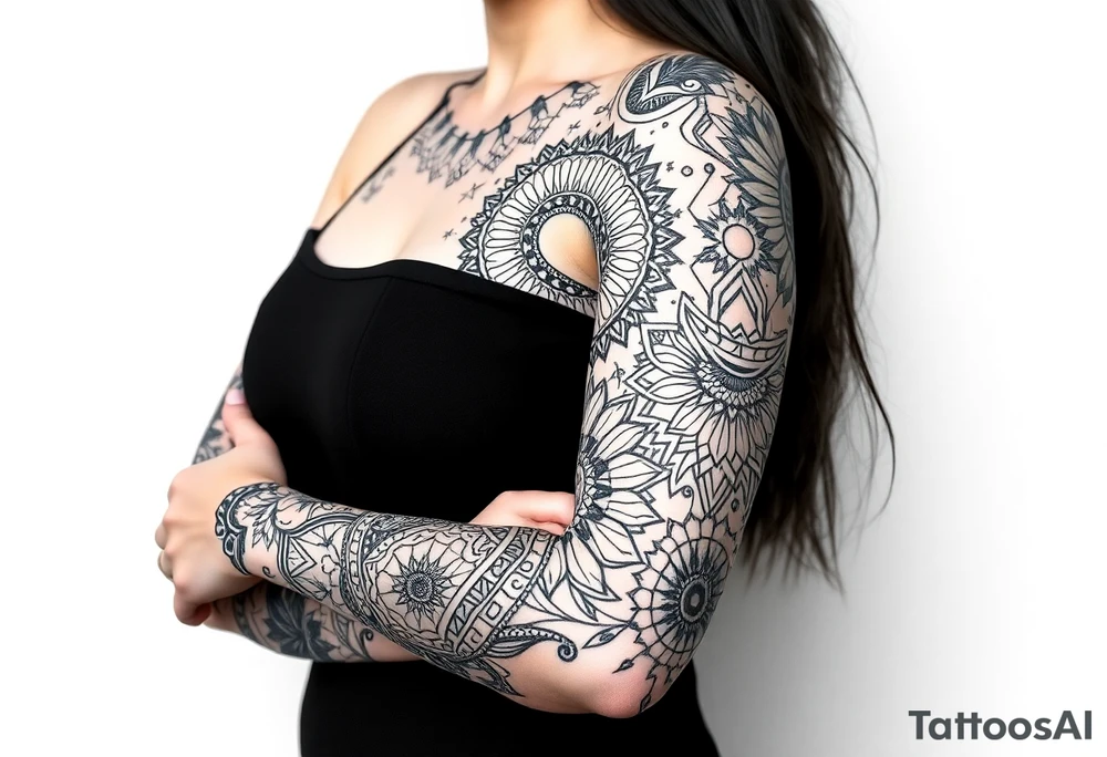 shaman style mytical bold line with rhyme tattoo idea