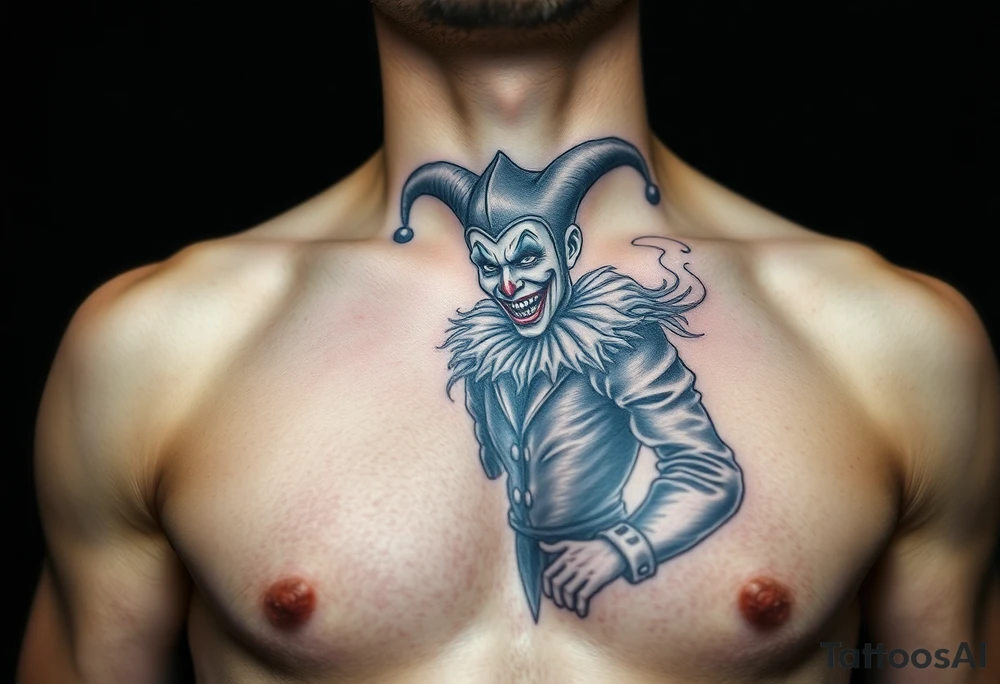jester in a fog of smoke tattoo idea