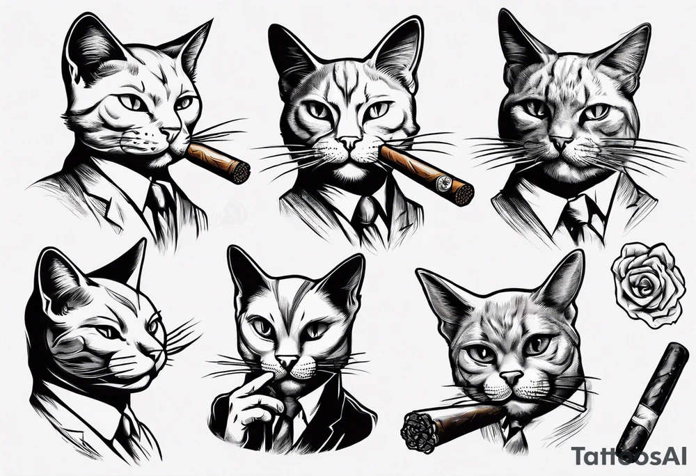 A cat smoking a cigar tattoo idea