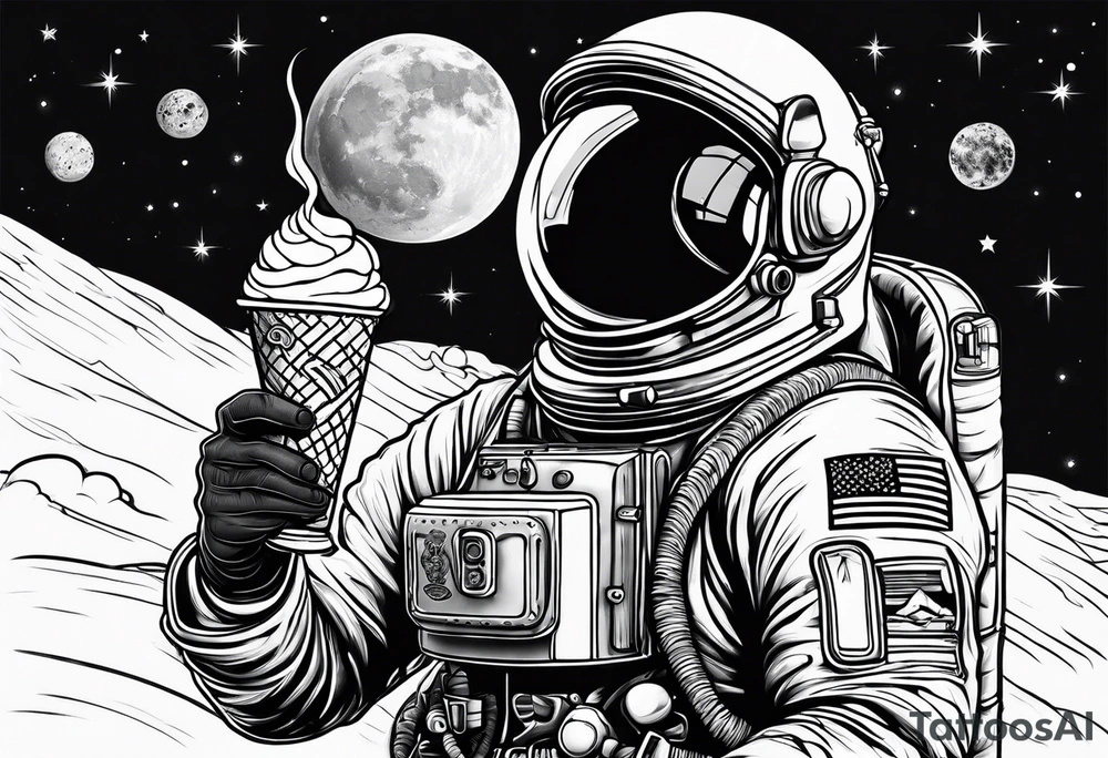 full length astronaut eating an ice cream cone tattoo idea