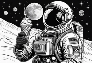 full length astronaut eating an ice cream cone tattoo idea