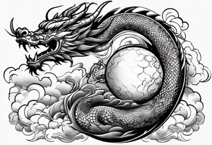 asian dragon holding a sphere, surrounded by cloud tattoo idea