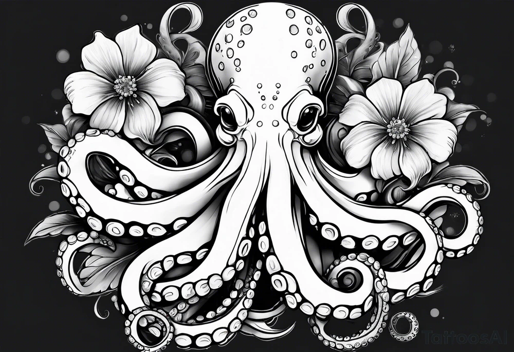 octopus holding flowers tattoo idea