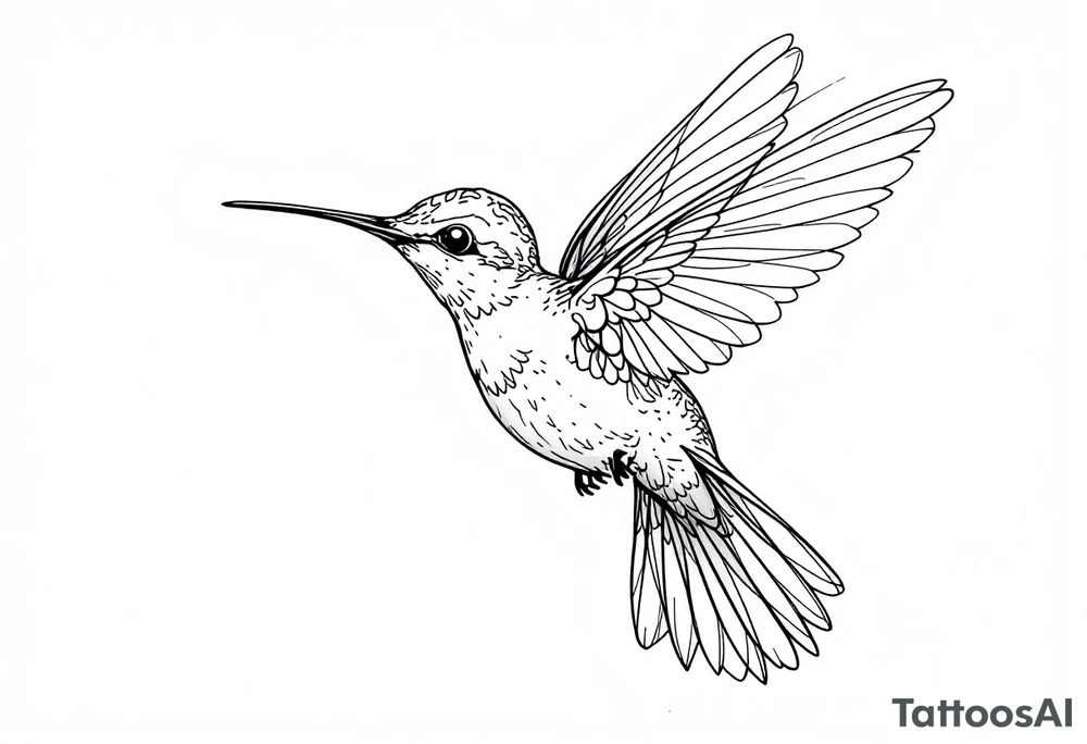 Fine line hummingbird in flight tattoo idea