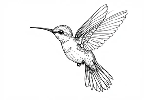 Fine line hummingbird in flight tattoo idea