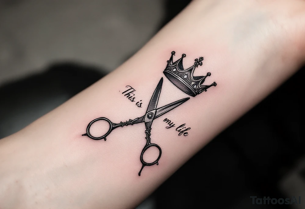 Barber pole crown scissors 
           THIS IS MY LIFE tattoo idea