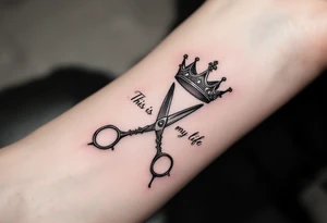Barber pole crown scissors 
           THIS IS MY LIFE tattoo idea