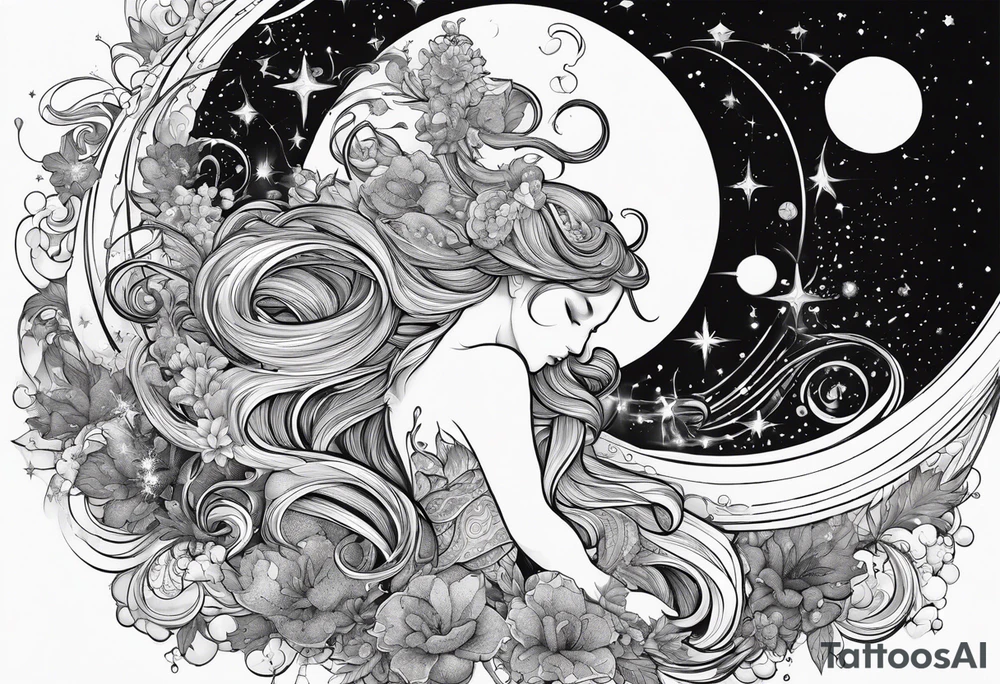 Aquarius and Cancer constellation in a cosmic explosion of love tattoo idea