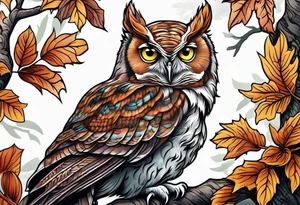 eastern screech owl on tree tattoo idea