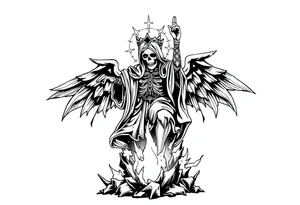 Magnificent Santa muerte rising out of the ashes of hell to claim a soul tattoo idea