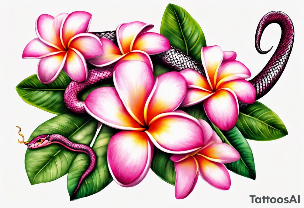 pink plumeria
snake around it tattoo idea
