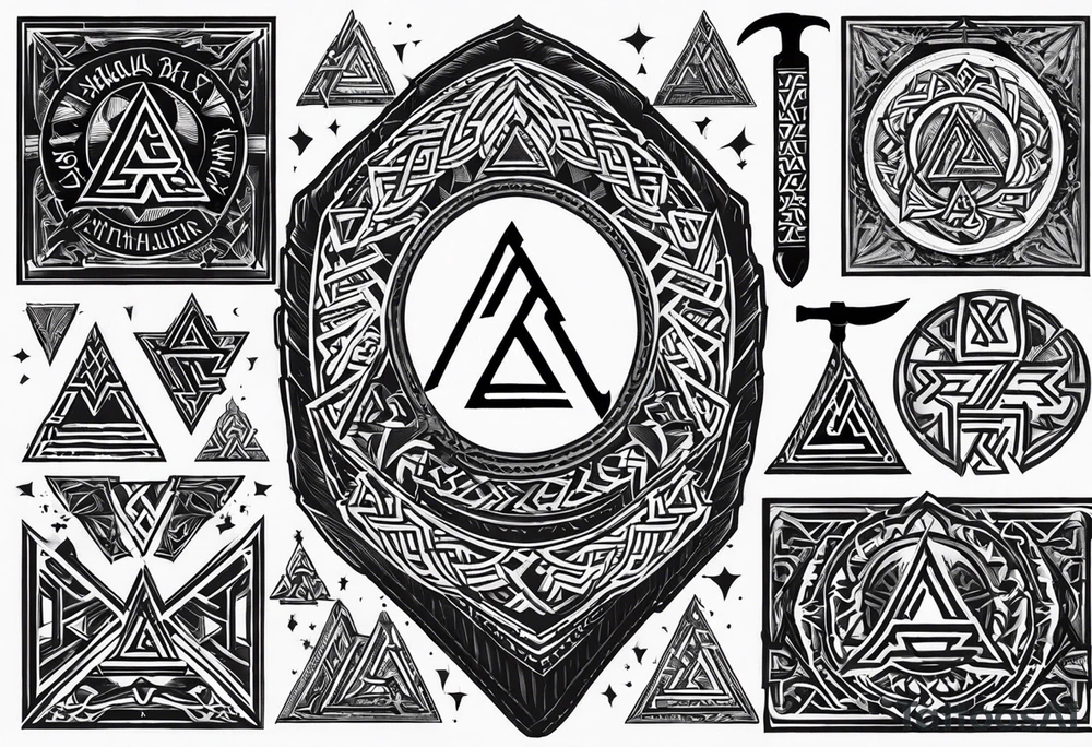 Valhalla 
valknut sword axe tattoo idea