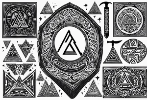 Valhalla 
valknut sword axe tattoo idea