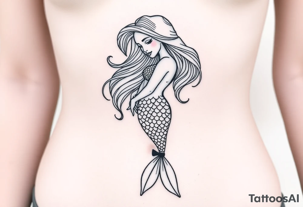 Mermaid light grainy soft feminine face and full body tattoo idea