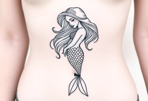Mermaid light grainy soft feminine face and full body tattoo idea