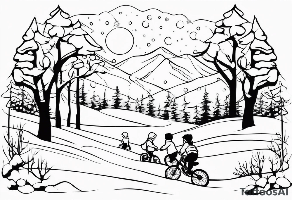children playing in snow tattoo idea