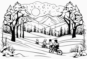 children playing in snow tattoo idea