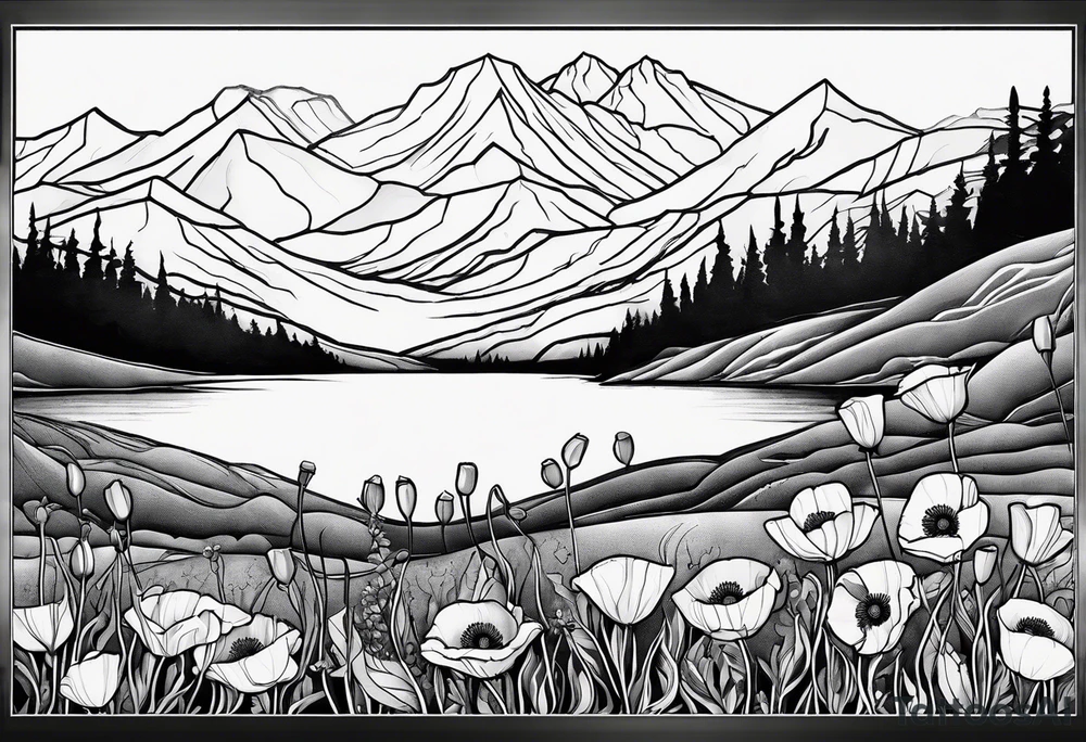 Poppy flower with colorado mountains and the ocean tattoo idea