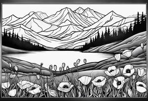 Poppy flower with colorado mountains and the ocean tattoo idea