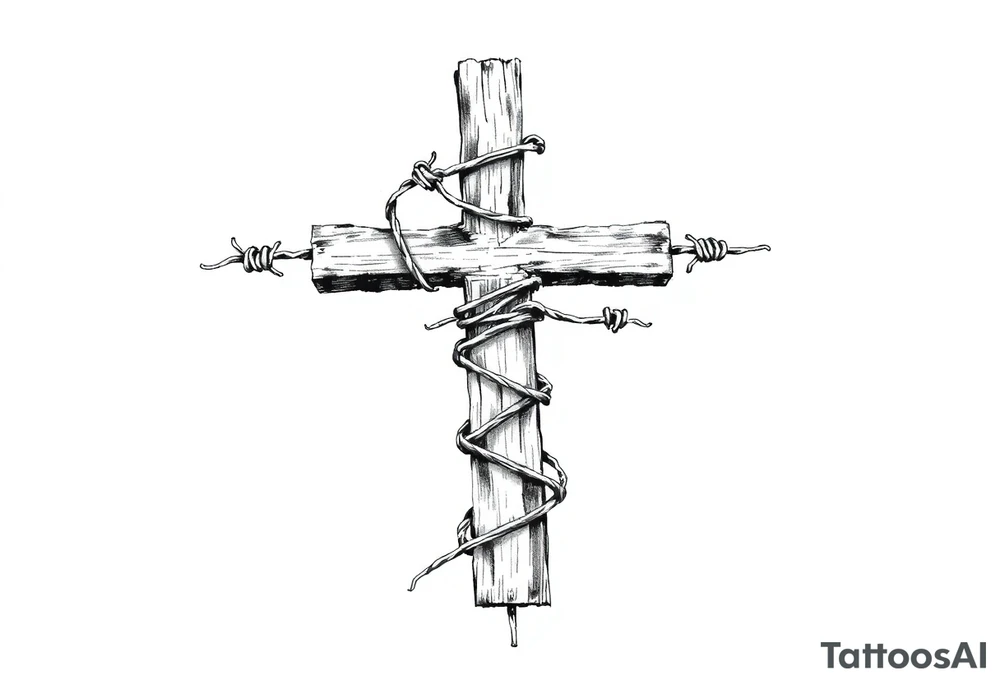 Cross wrapped in barb wire tattoo idea