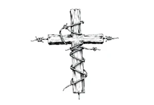 Cross wrapped in barb wire tattoo idea