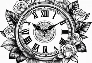 flowers hearts time clock tattoo idea
