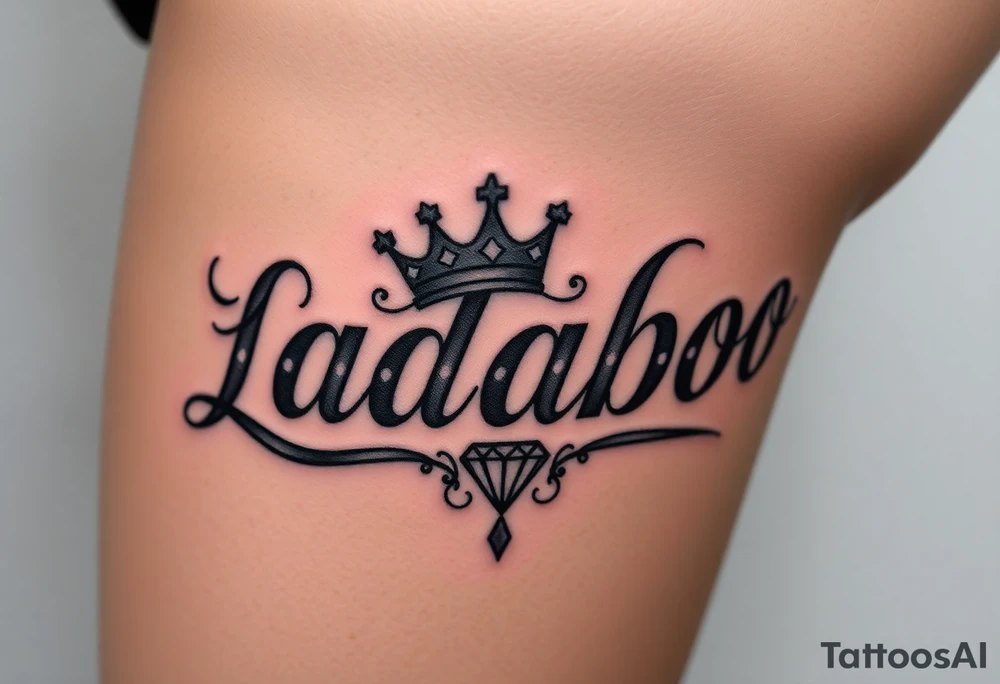 the name ladaboo with a crown and a diamond tattoo idea