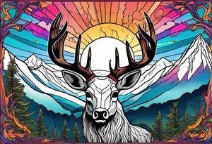 deer skull mountain trees tattoo idea