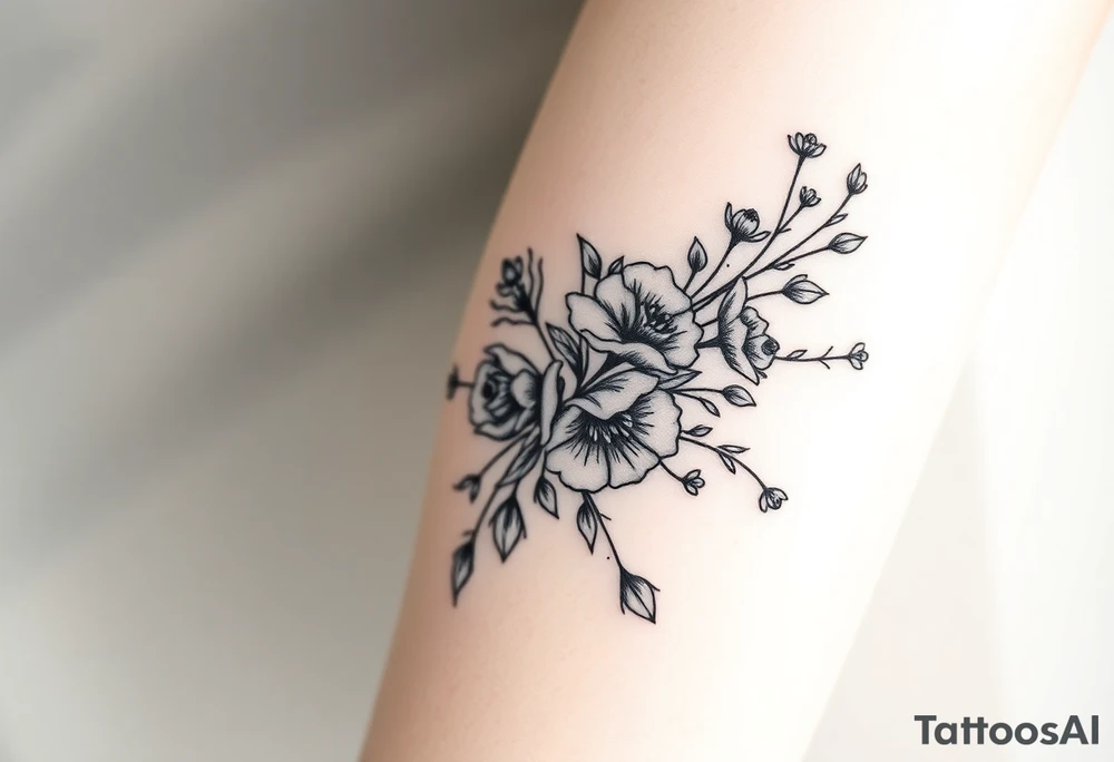 vintage bouquet of wild roses and meadow flowers with morning dew tattoo idea
