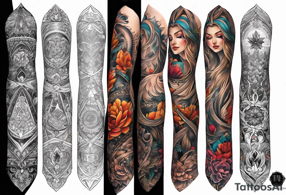 Forearm sleeve spirituality tattoo idea