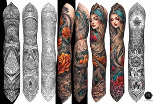 Forearm sleeve spirituality tattoo idea