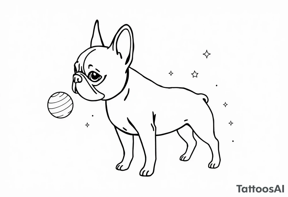 a space themed tattoo of my french bulldog mars. include space elements such as planets and stars tattoo idea