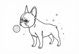 a space themed tattoo of my french bulldog mars. include space elements such as planets and stars tattoo idea