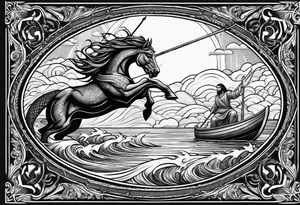 Jesus running across a lake and stabbing a dragon with a spear tattoo idea